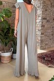 Made in Italy Bay Slub Mamma Mia Frill Jumpsuit Mocha